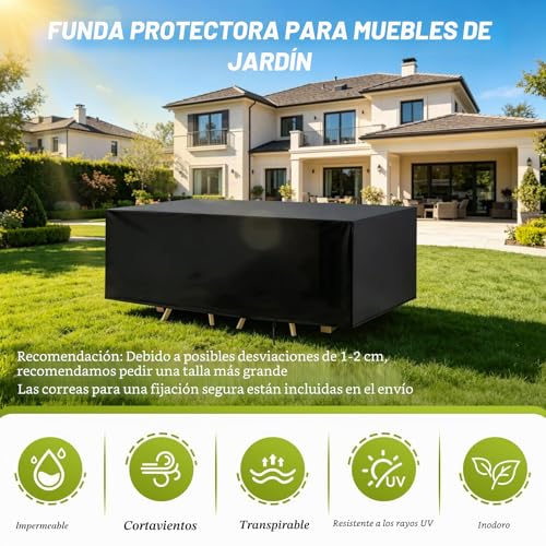 Miniatura 2 de Funda Para Muebles De Jardín, Fundas Protectora Para Conjuntos De Muebles, Anti Viento Anti Uv Para Mesas Sillas Sofás Exterior, Funda Mesa Jardin Cuadrada Negro, 200 160 70cm 420d