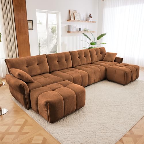 Aoowow Modular Sectional Sofa with Movable Ottoman, 141.7” Chenille U