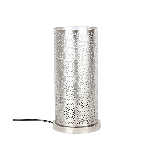 albena shop orientalische Tischlampe LAKIA Ø15cm x 30 cm Metall silber/innen silber lackiert. Zauberhafte Lichteffekte…
