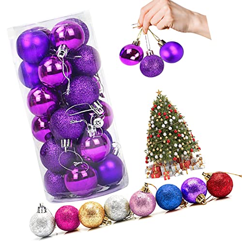 Weihnachtskugeln Baumschmuck, Glas Christbaumkugeln 24 Stück Dekokugeln Weihnachten, Matt Glänzend Glitzernd Dekokugeln für Party, Weihnachten Hochzeitsfest, Lila Weihnachtsschmuck