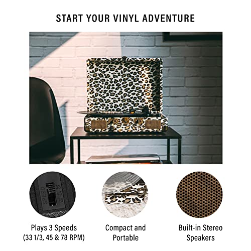 Image of Crosley CR8005F-LP Cruiser Plus Vintage 3-Speed Bluetooth in /Out Suitcase Vinyl Record Player Turntable, Leopard