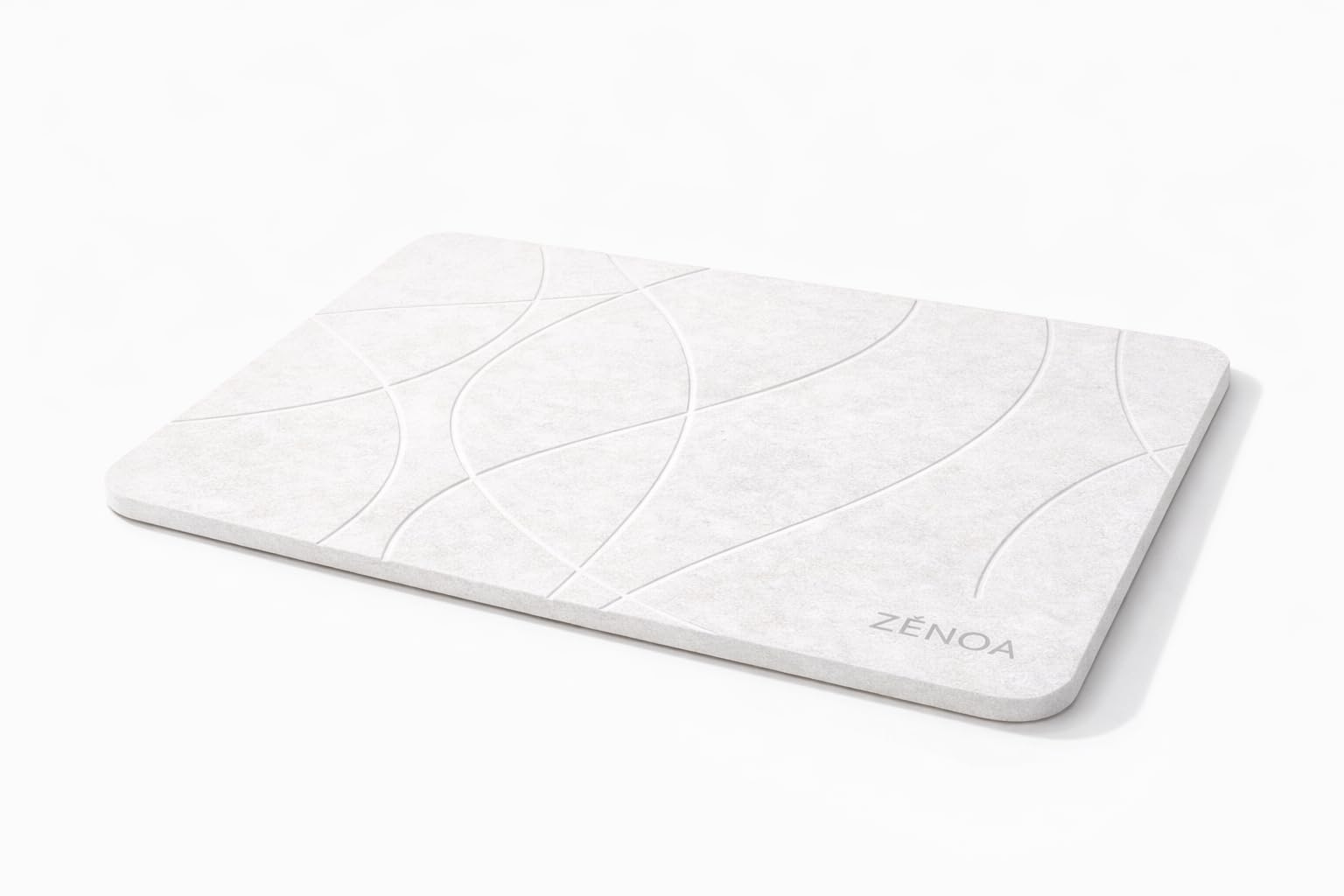 Tapis de Bain en diatomite 60 x 39 cm - Séchage instantané, antidérapant, Surface minérale Ultra absorbante - Blanc & Gris Ligne