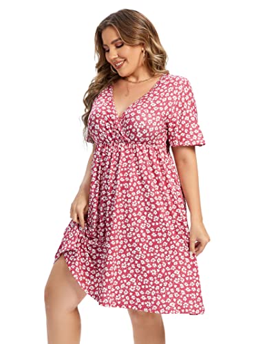 Image of ShopWonder Plus Size Dress Women's V Neck A-Line Knee Length Wrap Swing Dresses Plus Size A Line Party Mini Dress