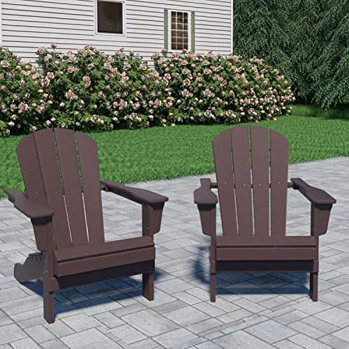 Justone Set Of 2 Folding Adirondack Chair Patio Chair Lawn Chair Outdoor Adirondack Chairs Weather Resistant For Patio Deck Garden, Backyard Deck, Fire Pit - Brown #TOP7