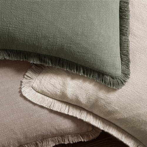 Image of MIULEE Linen Fringe Decorative Fall Lumbar Throw Pillow Covers Dune 12x20