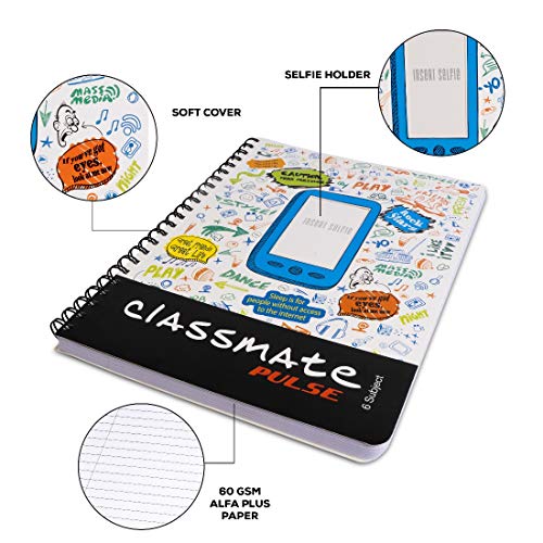 Image of Classmate Soft Cover 6 Subject Spiral Binding Selfie Notebook, Single Line, 250 Pages