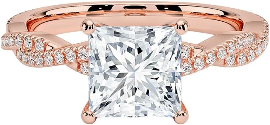 Moissanite engagement ring in gold & silver, twisted vine solitaire
