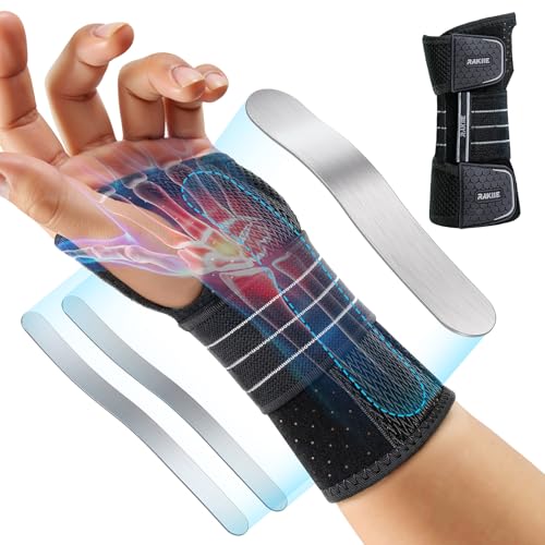 Rakiie Carpal Tunnel Wrist Brace, Adjustable Night Wrist Support with 3 Metal Splints, Hand Brace...