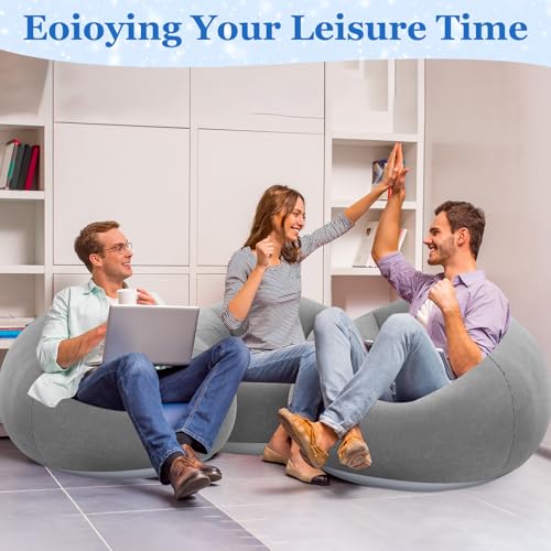 Image of Realspring Inflatable Bean Bag Chairs Outdoor Blow up Camping Chairs Inflatable Lazy Sofa Folding Portable Bean Bag Loungers Couch for Movie Night(Dark Gray,6 Pcs)