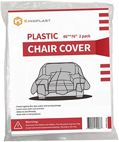 Kingplast 2 Pack Plastic Chair Cover for Moving and Storage, 46"x 76" Plastic Furniture Covers for Indoor Outdoor Patio
