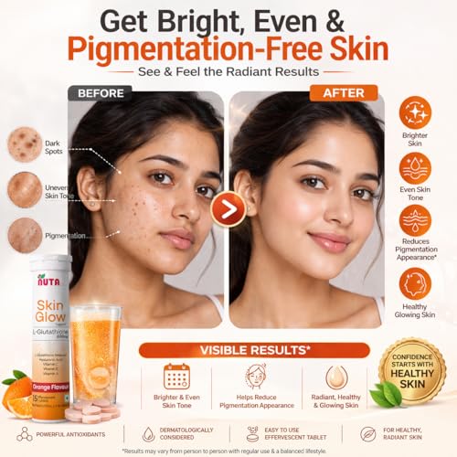 Image of Glutathione 600mg, HyaluronicTablets With Vitamin-C & A E | Advanced L-Glutathione for. Skin Glow formula, Skin Lighting, Hydration, Anti-Aging,Pigmentation And Tan Removal | Orange Flavor For Men & Women Pack Of 6 (90 Effervescent Tablet)