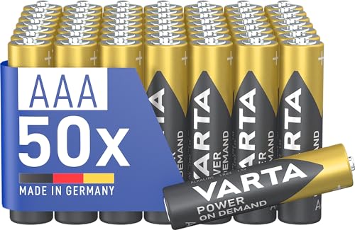 VARTA Pilas AAA, paquete de 50, Power on Demand, alcalinas, 1,5V, inteligentes, flexibles, para accesorios de ordenador, dispositivos Smart Home, linternas, Made in Germany