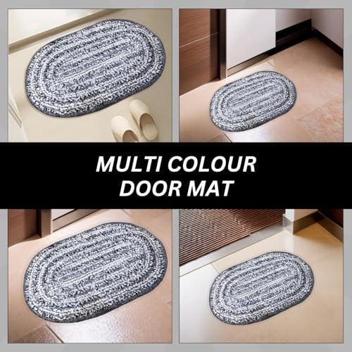 Image of Olic Doormat | Door Mat for Bathroom | Door Mats for Bedroom | Mircopolyster Door Mats for Home | Washable | Oval Shape Mat | Doormat Set of 2 (Grey) | Size - 33x53 cm
