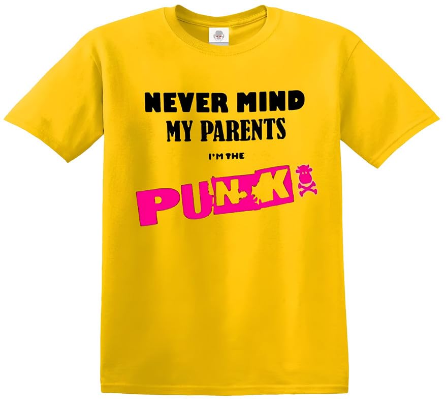 T-shirt « Never Mind The Parents I'm The Punk » - Musique rock unique - Pour bébé et enfant, T-shirt jaune imprimé noir/rose, 3-4 ans