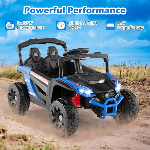 OLAKIDS 12V Ride on Car UTV, Electric Off-Road Truck with Remote Control, Lockable Doors, Safety Belt, Horn, Music, Lights, 4 Wheeler Toys for Kids Toddlers Aged 3+ Years (Blue) - image 4