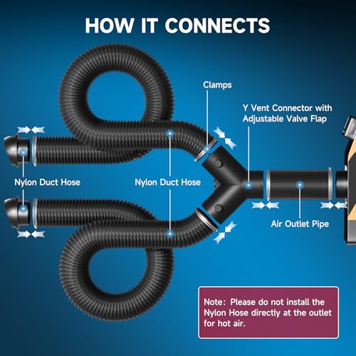 Hon&Guan 3 Inch Diesel Heater Hose Kit, Flexible Nylon Air Vent Set with Adjustable Y Splitter, Two 8FT Ducts, 3FT Outlet Pipe, Air Vents and Clamps for 5KW–8KW Heaters