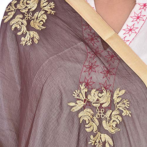 Image of Youthquake Golden Embroidered Work Chiffon Dupatta For Womens & Girls With 4 Side Gold Lace