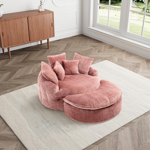 Sillón con otomana redonda rosa oversized miniatura 7
