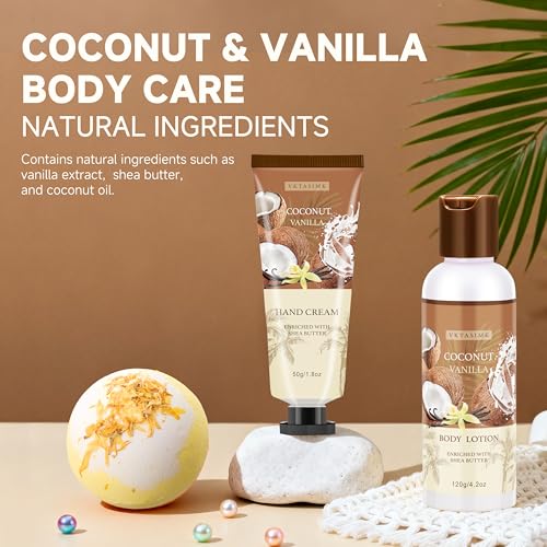 Gifts for Women Happy Birthday Gift Baskets, Bath and Body Gift Set Mothers Day Gifts, Vanilla Coconut Relaxing Home Spa Set Self Care Gift for Mom Sister Her Wife Grandma Girlfriend Friends - Image 5