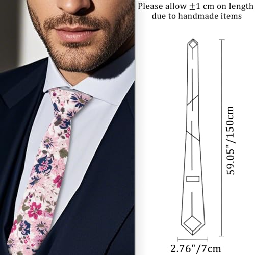 Image of Cotton Floral Ties for Men 2.76 inch Men's Skinny Tie Linen Flower Printed Neck Tie for Wedding Dating Party