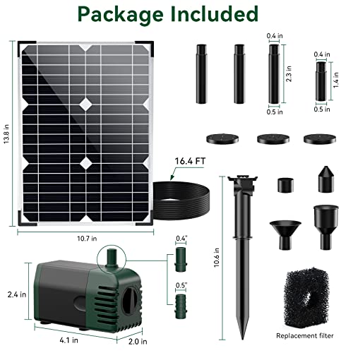 Antfraer Solar Water Pump 20W, Solar Water Fountain Pump 320Gph+ Flow Adjustable With 16.5Ft Cord, 7 Nozzles Solar Fountain Pump For Pond Fish Pond Garden Waterfall Pool Hydroponics Diy Water Features #TOP6