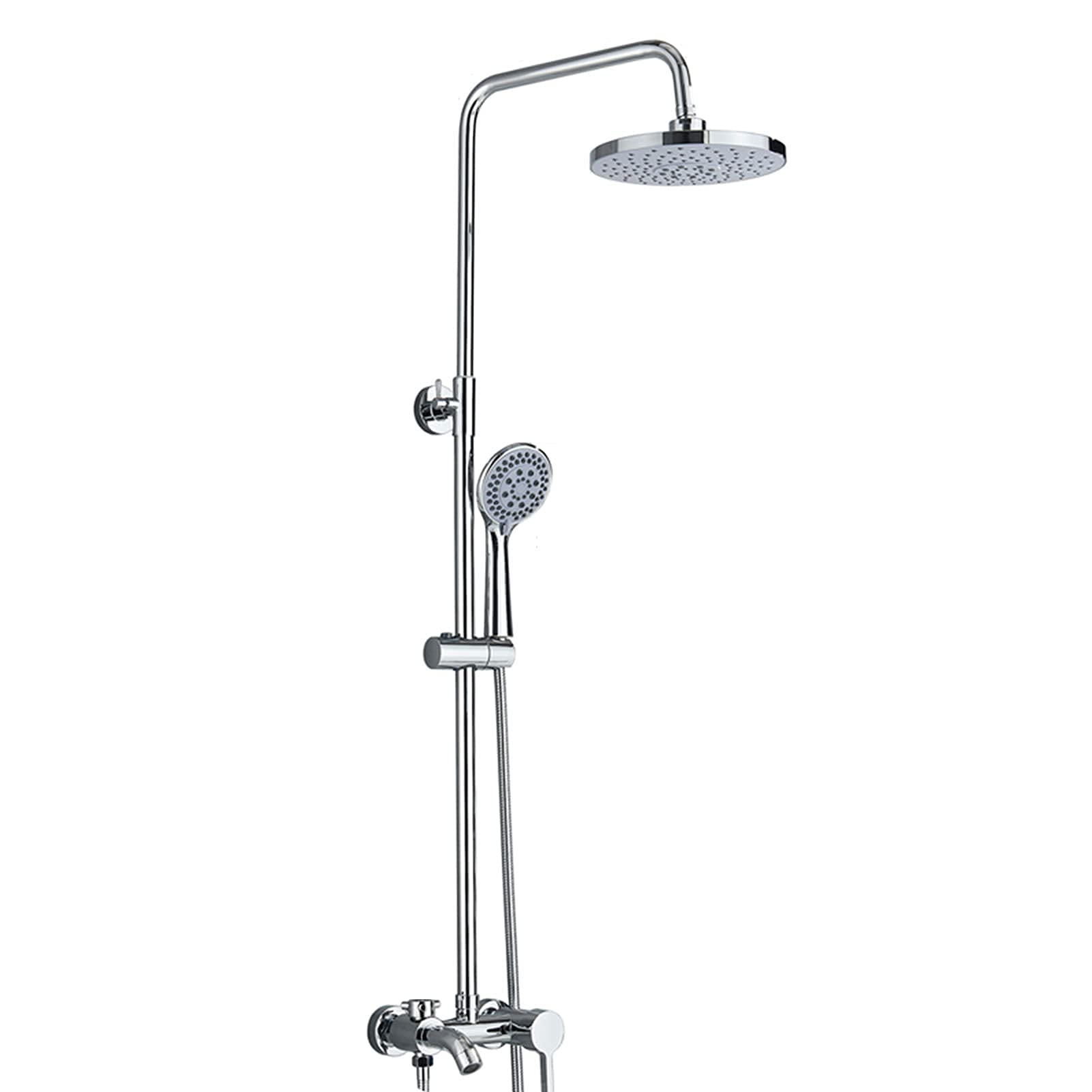 Robinets de douche exposés chromés avec pommeau pluie rond et douche à main murale