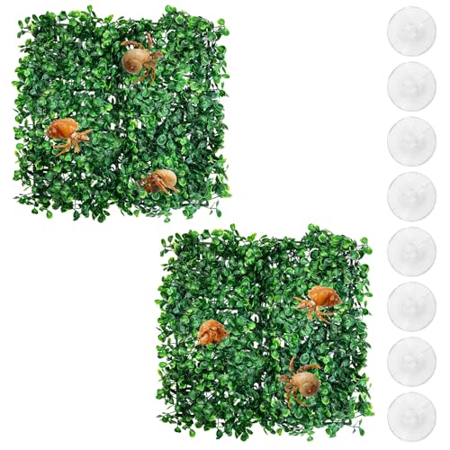 Image of PINVNBY 2 PCS Hermit Crab Climbing Toys Hermit Crab Climbing Wall with Suction Cups Plastic Faux Grass Mat Hermit Crab Accessories for Hermit Crab Tank Decor (10 x 10 Inch)