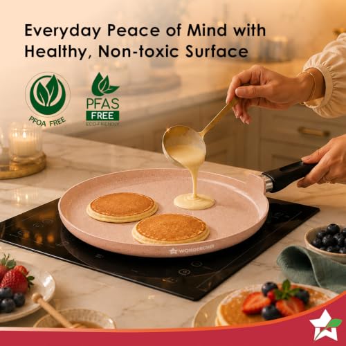 Image of Wonderchef Vitalife Non-Stick Dosa Tawa for Kitchen, 28cm, Non-Toxic Coating, PFOA-Free, Cool-Touch Handles, Scratch-Resistant, Gas & Induction Compatible, 2-Yr Warranty, Terracotta