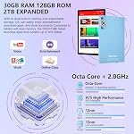 Android 15 Tablet, 30GB RAM 128GB ROM 2TB TF, 2026 Electronics Tablets 10 Inch 8000mAh with Keyboard Mouse, 2.0GHz, 5G WiFi, BT 5.0, GMS Certified, Incell Display, Gemini AI - Blue