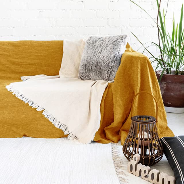 AITIHYA France Linen Sofa Covers For Living Room Flax Soft Removable Sofa Cushion Cover Protector Washable Couch Covers 1/2/3 Seat-ginger,200x230cm