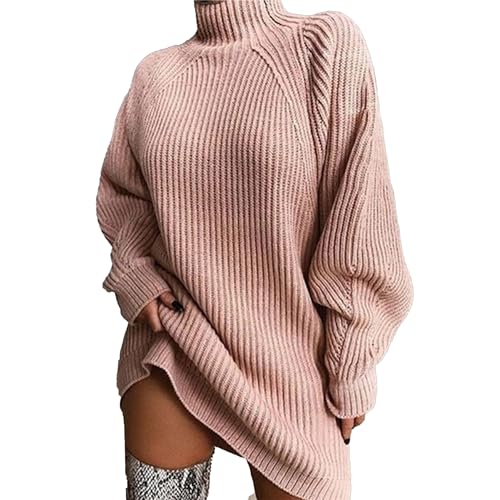 Robe en maille élégante manches longues col roulé chaud pour femme