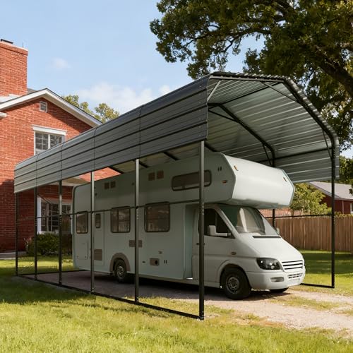 PHI VILLA 14x25 ft RV Carport, Metal Carports Canopy Heavy Duty Car Port Portable Garage with Galvanized Steel Roof Multi-Use Shelter, Sturdy Car Ports for RVS, Cars, Boats and Tractors