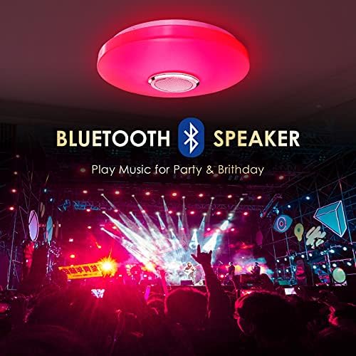 RGB LED Ceiling Light with Bluetooth Speaker 36W, High Sound Quality Speaker,Cool/Warm White Colour Changing Ceiling lamp with Remote Control and App,Waterproof Ceiling Lamp for Bedroom Bathroom Ø30cm