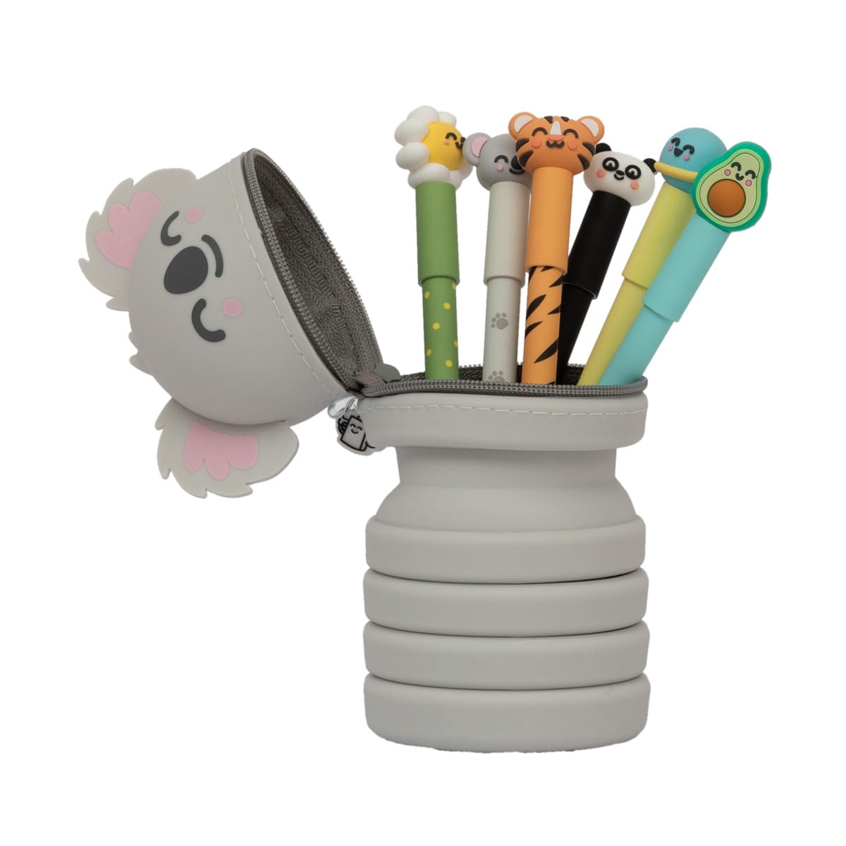Mr. Wonderful - Set de 6 stylos effaçables Bo-​Bo + trousse en silicone koala - Couleurs: bleue, noire, verte, rouge, rose et orange