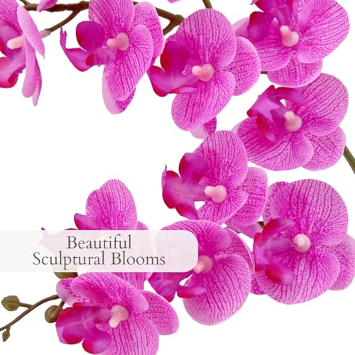 Image of CG Hunter Faux Pink Orchid Plant, Premium Artificial Indoor Flower Display Stands 24 inch, Beautiful Sculptural Blooms That Lasts Forever, Grey Planter Pot Included