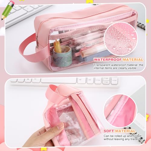 Clear Pencil Case,Clear Exam Pencil Case,Waterproof PVC Zippered Toiletries Storage Pouch,Travel Luggage Pouch Make Up Cosmetic Bag,Pack of 2 - Image 3
