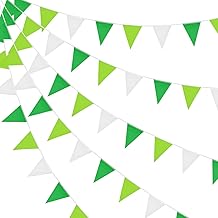 Fabric Bunting Flags, 66ft Green White Banner 52pcs Reusable Waterproof Pennant Outdoor Garden Home Wedding Mother‘s Day Birthday Party Decoration