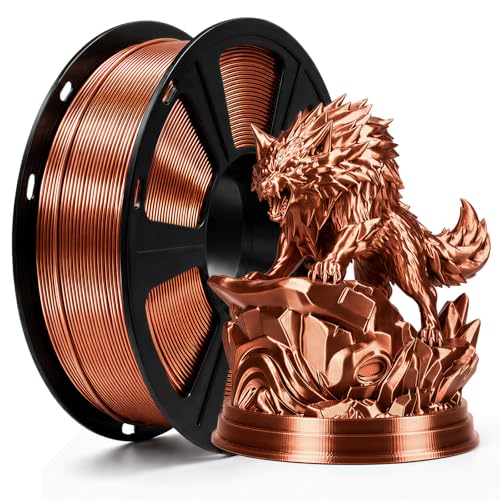 Image of Silk PLA Filament 1.75mm Copper 1KG, Metallic Shine High Gloss Finish Perfectly Wound, Accuracy + /-0.02mm 3D Printer Filament Vacuum Packaging