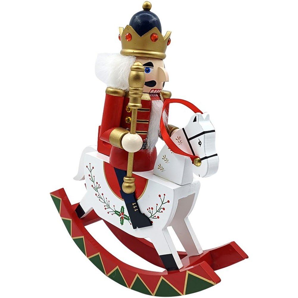 Luxylei Wooden Nutcracker Soldiers, Christmas Traditional Nutcracker Figures Wood Painted Rocking Horse Soldier for Home Fireplace