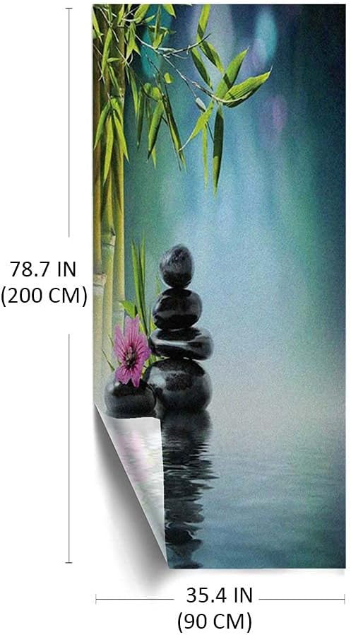 Spa Pattern Window Film,Tower Stone and Hibiscus with Bamboo on The Water Blurry Background Home Office Film,for Home Glass Door Kitchen,35.4" x 78.7" Petrol Blue Fuchsia Lime Green
