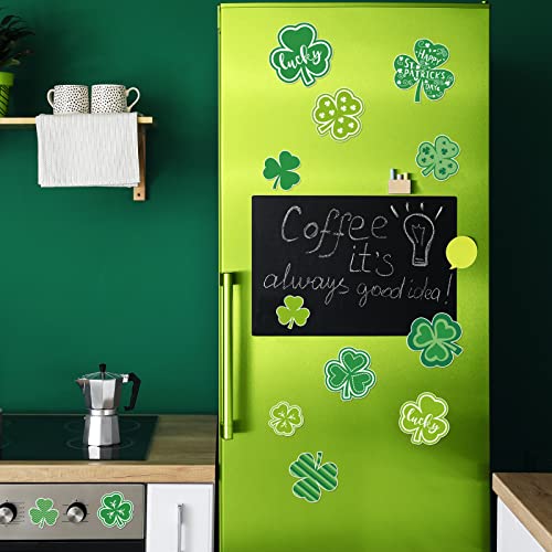 Imanes decorativos de trébol verde para refrigerador St. Patrick's 17 piezas miniatura 5
