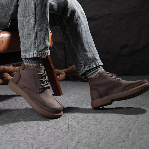 Mens Lace Up Casual Fashion Ankle Boots, Soft Genuine Leather Comfortable Durable Breathable Chelsea Western Boots, Round Toe Non-Slip Retro Stylich Walking Shoes, Vintage Work Shoe2