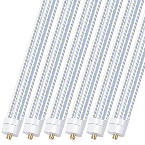 8FT LED Shop Light Bulbs, 8 Foot Led Tube for T8 T10 T12 Fluorescent Replacement, 90W 10000LM, 5000K, Single Pin FA8 V Shaped LED Bulb Light, Ballast Bypass, Dual-Ended Power(6Pack)