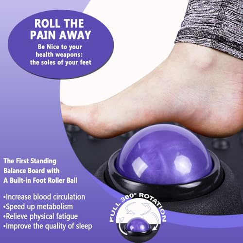 Image of Balance Board for Standing Desk with Massage Ball, Anti-Slip Wobble Board for Office & Home, 360 Rotation Wooden Core Mat for Foot Pain Relief & Anti-Fatigue, Supports 300 lbs