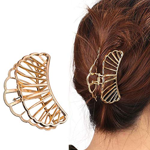 3 Pcs Large Metal No Slip Hair Claw Clips For Women Hair Accessory,3 Pack Hair Catch Barrette Jaw Clamp For Women,Hair Claw Clips Clutcher,Hollow Vintage Strong Hold For Thick Hair,(Gold+Black+Silver) #TOP4