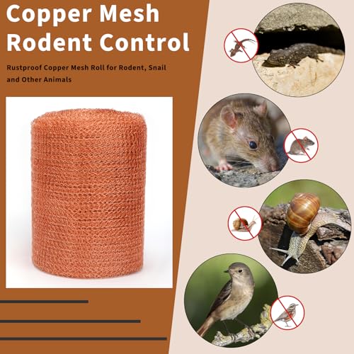Copper Mesh Rodent Control 5in x 60ft Rustproof Roll for Mice Bat Bird Snake Snail - Sturdy Pure Wool for Hole Blocking Gardening and Sealing Water Opening With Wood Stick