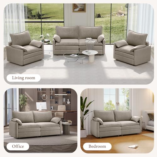 Image of Vesgantti 74 inch Loveseat Sofa for Living Room, Comfy Cloud Couch Deep Seat Chenille Modern 2 Seater Small Sofa with Armrest Pillow, Easy Assembly for Small Spaces, Light Brown