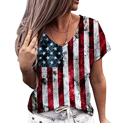 Independence Day Shirt Women, Women Tie-dye Independence Day Fashion Printed Colorful Short Sleeve Blouse - Image 4