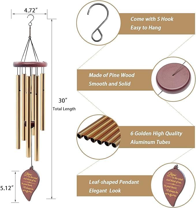 Image of Wind Chimes for Balcony & Home Decor, Metal Tubes Hanging Bells with Melodious Sound, Outdoor Garden Wind Chime, Sympathy Memorial Hanging 6 Pipe Decorative Wind Chime for Positive Energy