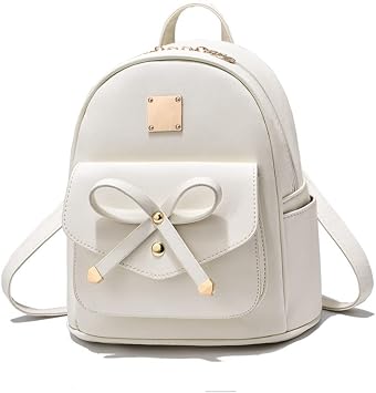 Small backpack women simple fashion bow backpack White